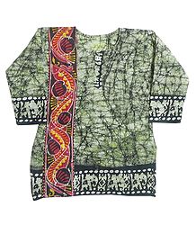 Off-White with Green Batik Kurta