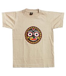 Printed Jagannathdev Face on Beige T-Shirt
