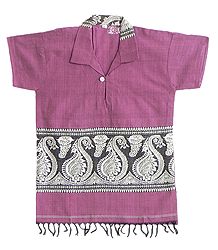 Dark Pink Half Sleeve Short Kurta with Baluchari Weaved Design