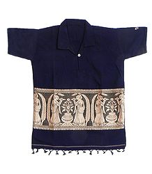 Dark Blue Half Sleeve Short Kurta with Baluchari Weave Design