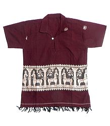 Maroon Half Sleeve Short Kurta with Baluchari Weave Design