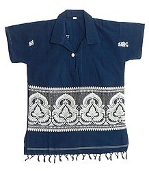 Dark Blue Half Sleeve Short Kurta with Baluchari Weaved Design