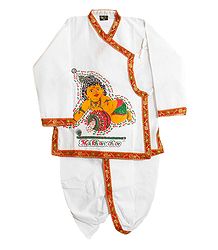 Krishna Print on White Dhoti and Kurta