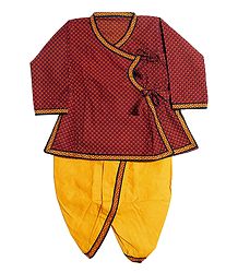 Ready to Wear Yellow Dhoti and Printed Blue Kurta for Baby Boy