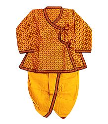 Ready to Wear Yellow Dhoti and Printed Blue Kurta for Baby Boy