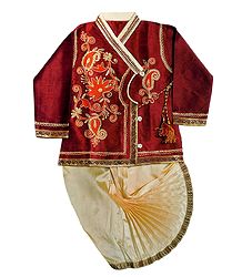 Embroidered Red Kurta and Ready to Wear Dhoti for Baby Boy 