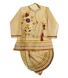 Embroidered Light Beige Kurta and Ready to Wear Dhoti for Baby Boy 