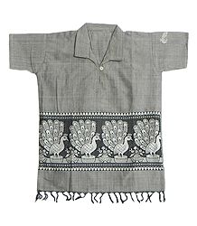 Light Grey Half Sleeve Short Kurta with Baluchari Weave Design
