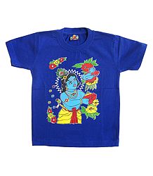 Printed Krishna on Blue T-Shirt for Young Boy