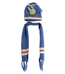 Dark Grey Woolen Scarf and Cap with a Face of Rabbit