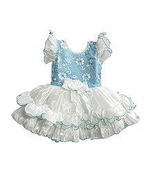 Embroidered Blue with White Frilled Party Wear Dress with Sequin work