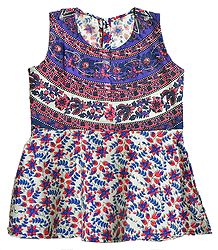 Purple and Pink Flower Print on White Cotton Frock