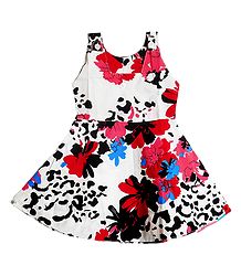 Printed White Sleeveless Frock for Girls
