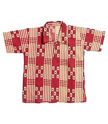 Red with Peach Half Sleeve Printed Cotton Short Kurta