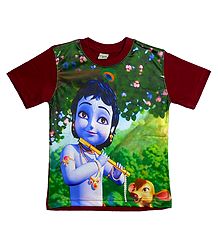 Printed Krishna on T-Shirt for Young Boy