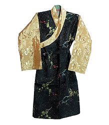 Black with Peach Brocade Silk Sikkimese Dress