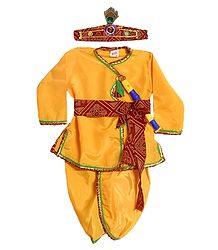 Silk Pyjama Dhoti, Kurta, Headress, Waistband and Flute