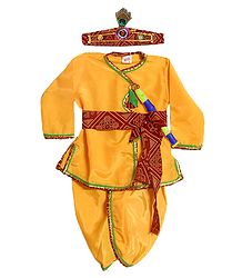 Silk Pyjama Dhoti, Kurta, Headress, Waistband and Flute