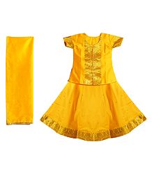 Yellow Silk with Zari Border Lehenga Choli and Chunni
