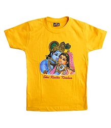 Printed Radha Krishna on Yellow T-Shirt for Young Boy