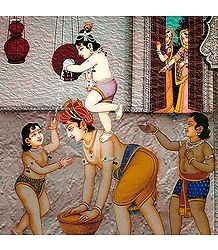 Krishna Stealing Butter with His Friends