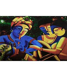 Krishna Playing Flute with Radha and Gopini