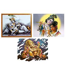 Radha Krishna and Ganesha - Set of 3 Posters