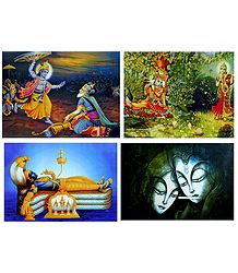 Radha Krishna, Krishna, Bhishma and Padmanavaswamy - Set of 4 Posters