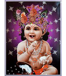 Makhan Chor Krishna - Glitter Poster