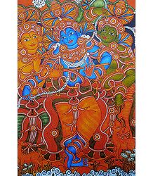 Radha Learning Flute from Lord Krishna
