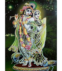 Radha Krishna - Poster with Glitter