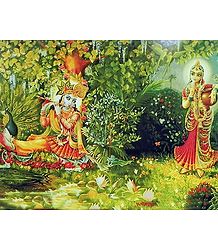 Radha Mesmerised by the Sound of Krishna's Flute