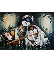 Krishna Enjoying the Music of Radha's Flute