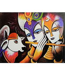 Radha Krishna with Cow