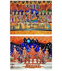 Radha Krishna with Eight Gopinis - Set of 2 Photo Print