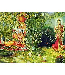 Radha Mesmerised by the Sound of Krishna's Flute