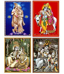 Set of 4 Radha Krishna Posters
