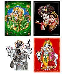 Set of 4 Radha Krishna Posters