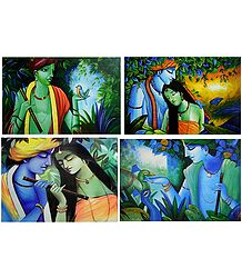 Animal Lover Krishna and Radha Krishna - Set of 4 Posters