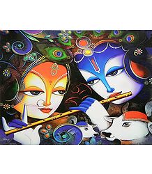 Radha Learning Flute from Krishna