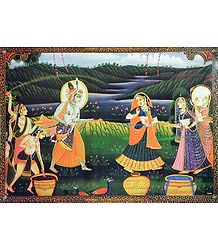 Krishna Playing Holi with Radha and Gopinis