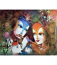 Radha Learning Flute from Krishna
