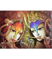 Radha and Krishna Playing Flute