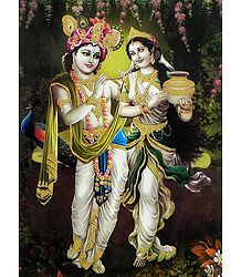 Radha Krishna in a Playful Mood - Glitter Poster