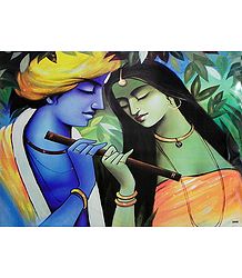 Radha Krishna Holding Flute