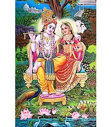 Radha Krishna Sitting on a Throne