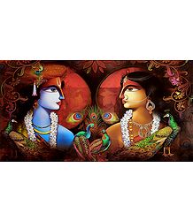 Radha Krishna with Peacocks