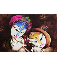 Radha Enjoying Sound of Krishna's Flute