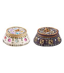 Set of 2 Decorative Lac Kumkum Containers