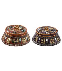 2 Decorative Lac Kumkum Containers